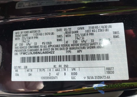 2022 Ford Escape Titanium from USA, damaged, VIN 1FMCU9J98NUA80422